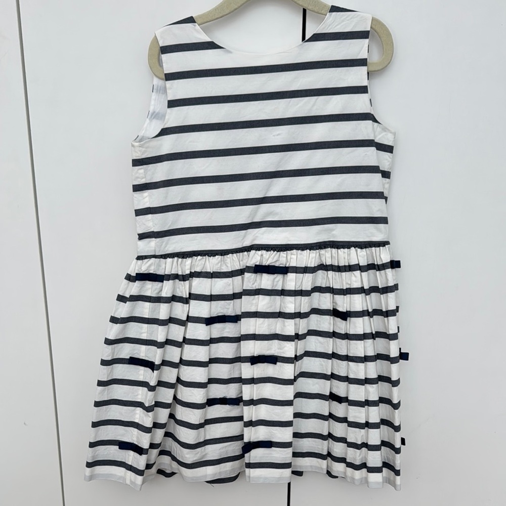 White and Blue Sleeveless Crew Neck Sundress Jacadi